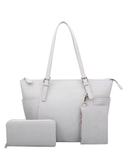 Fashion Faux Handbag with Matching Wallet Set WU1009W GRAY